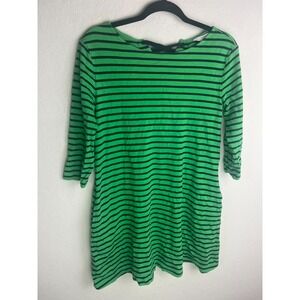 1901 Womens Green Striped Lace up Casual Medium Shift Mini Dress‎ Pockets